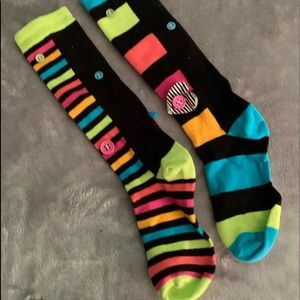 Little Miss Matched fun Girls print colorful knee socks with buttons one size